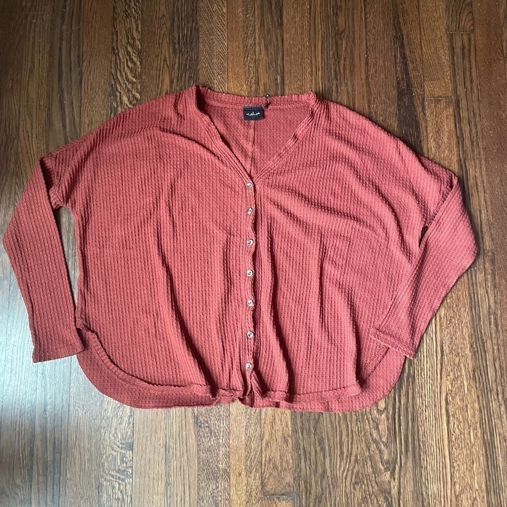 Urban outfitters out from under v neck button down waffle shirt